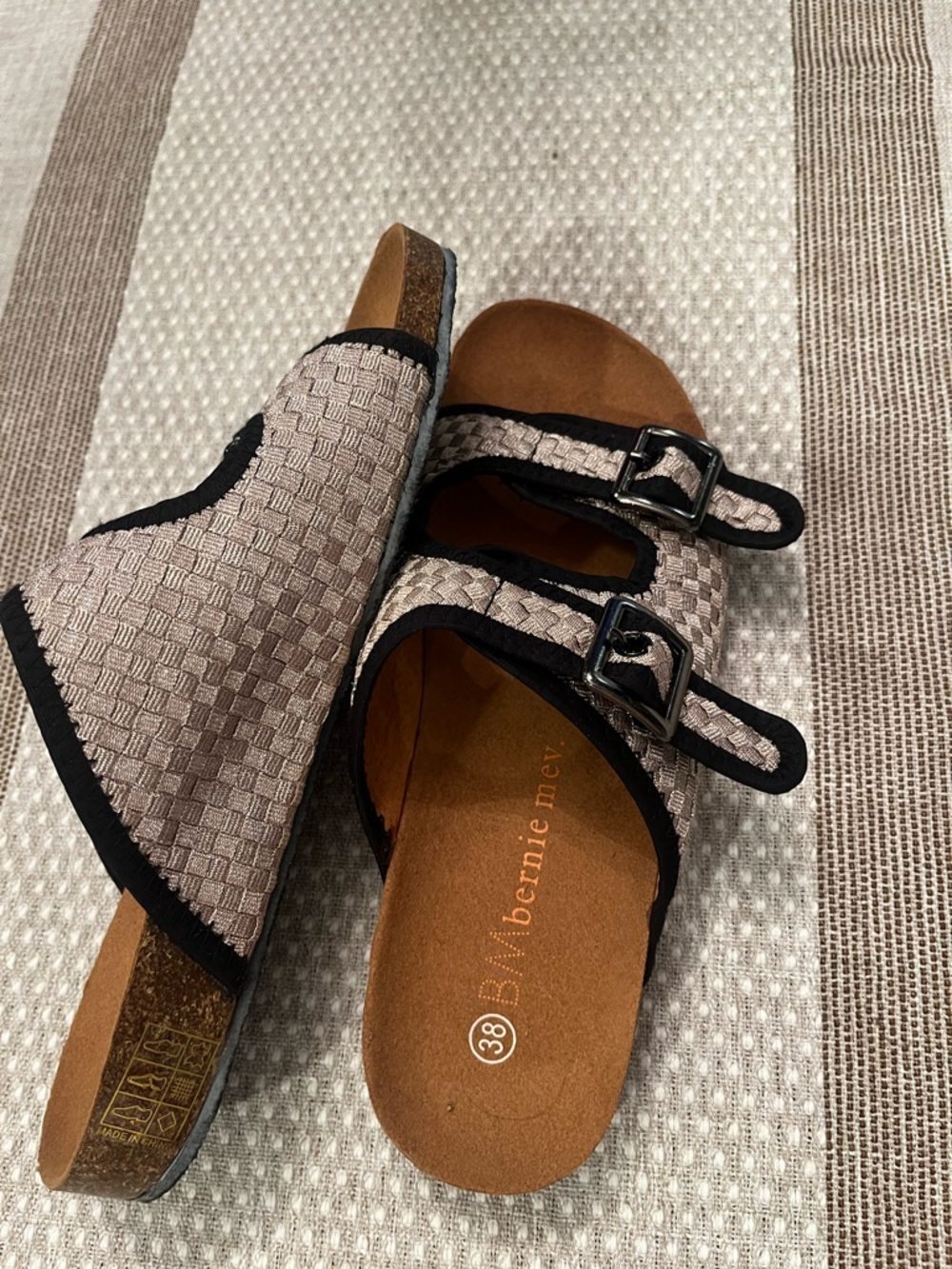 Bernie Mev Woven Slide Sandals EU 38 (US 7) Adjustable Buckle Comfort New